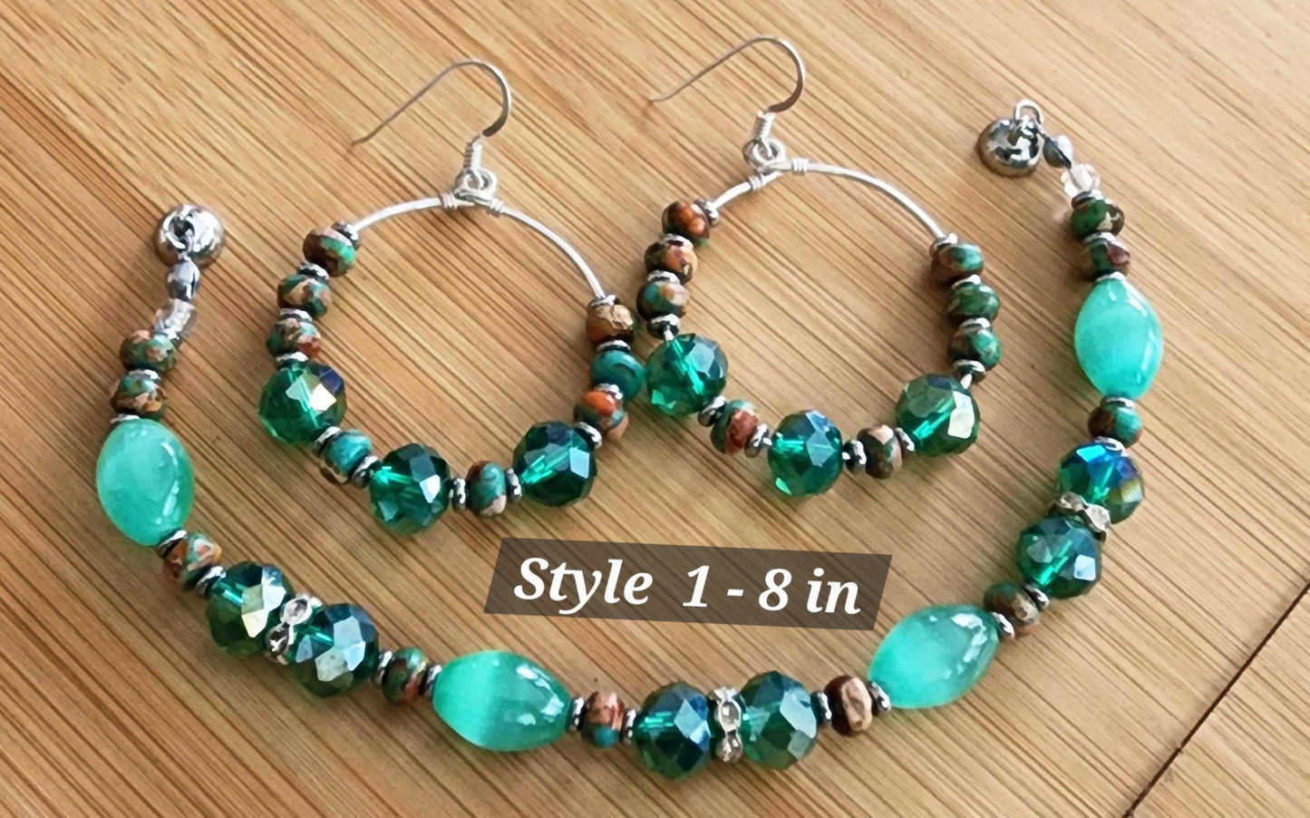Serene Green Dewdrop Bracelet and Earring Set Bead From The Heart Creations