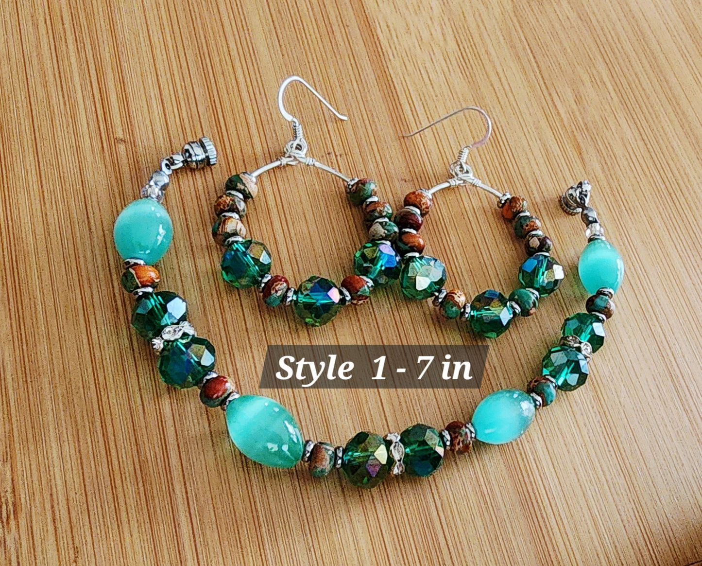 Serene Green Dewdrop Bracelet and Earring Set Bead From The Heart Creations