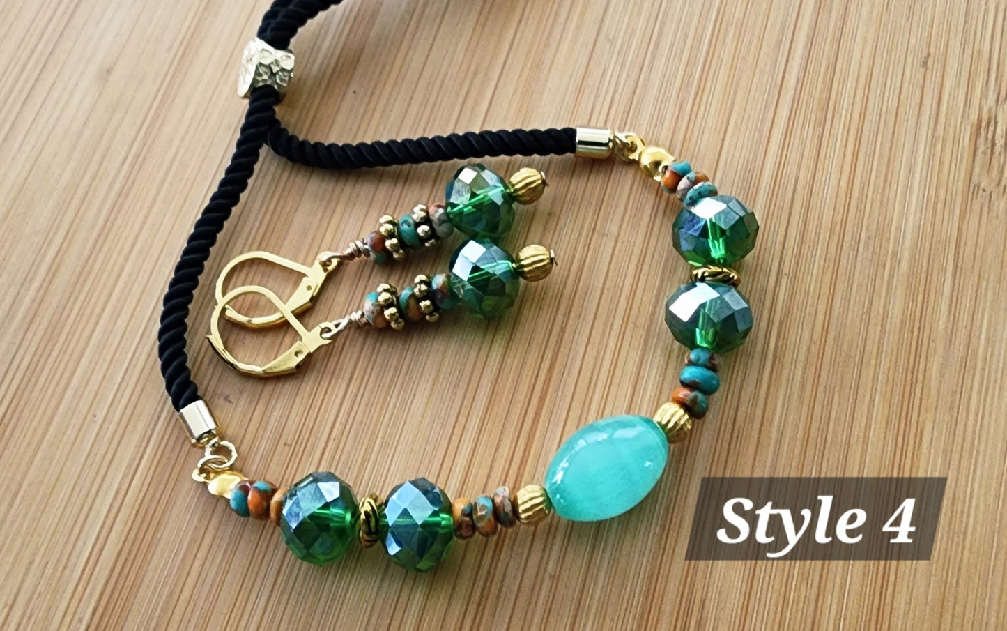 Serene Green Dewdrop Bracelet and Earring Set Bead From The Heart Creations