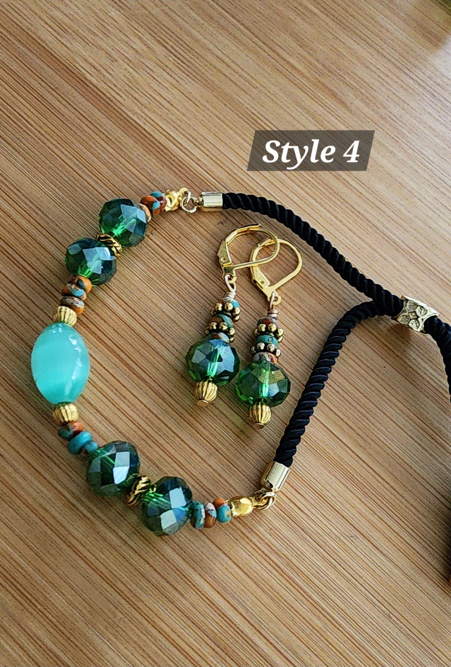 Serene Green Dewdrop Bracelet and Earring Set Bead From The Heart Creations