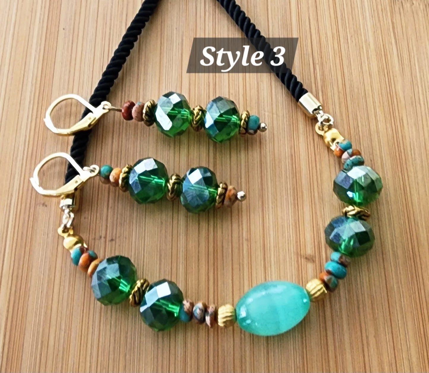 Serene Green Dewdrop Bracelet and Earring Set Bead From The Heart Creations
