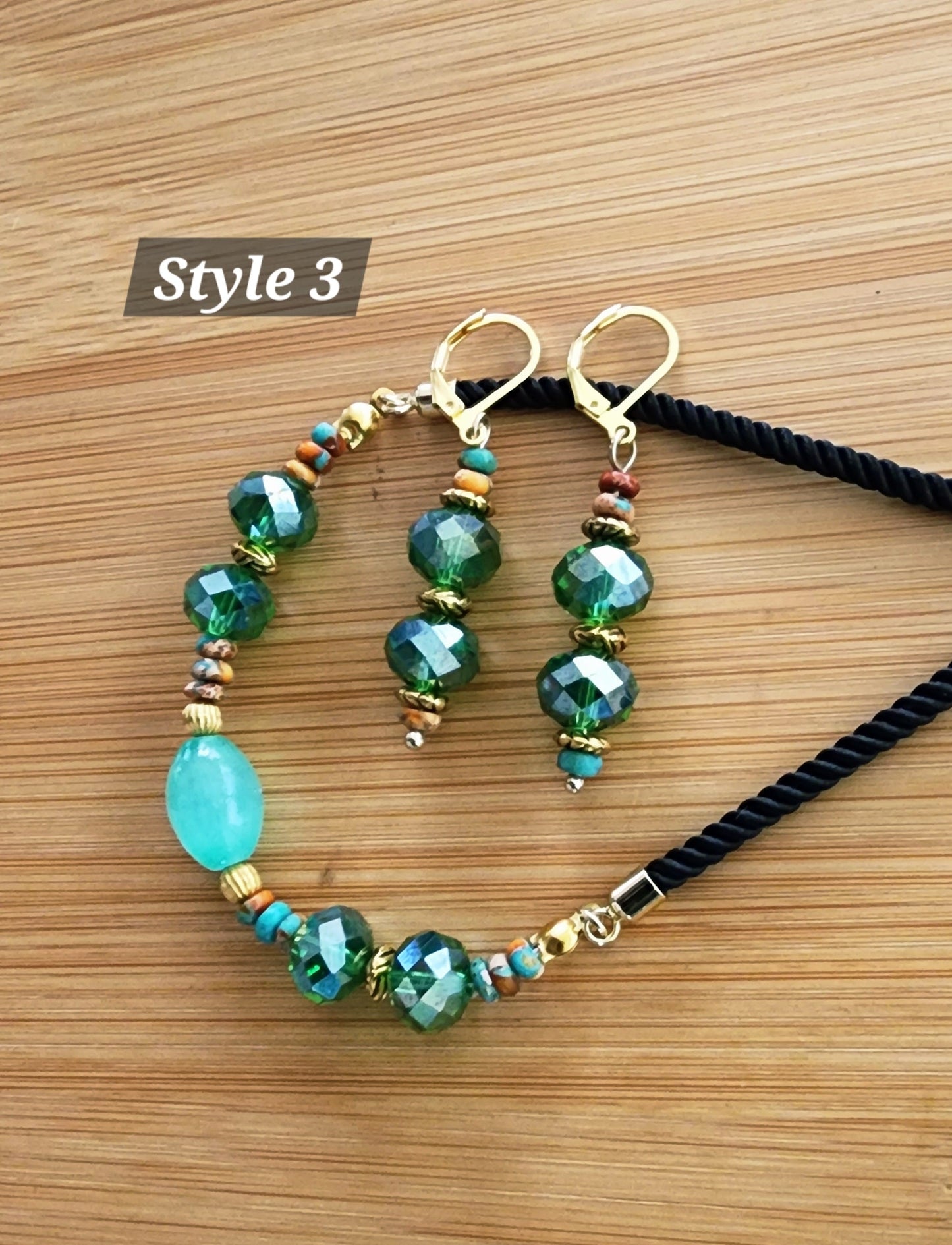 Serene Green Dewdrop Bracelet and Earring Set Bead From The Heart Creations