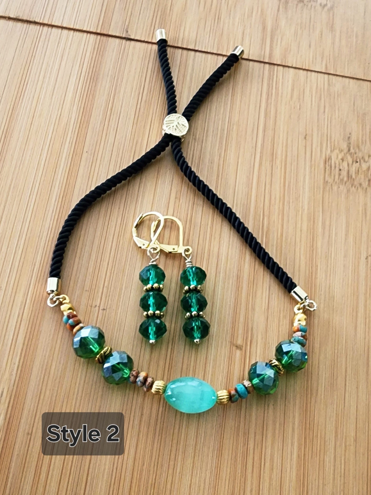 Serene Green Dewdrop Bracelet and Earring Set Bead From The Heart Creations