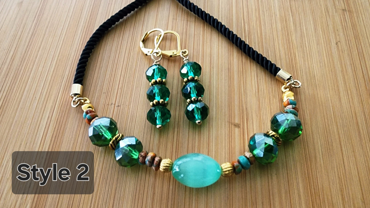 Serene Green Dewdrop Bracelet and Earring Set Bead From The Heart Creations