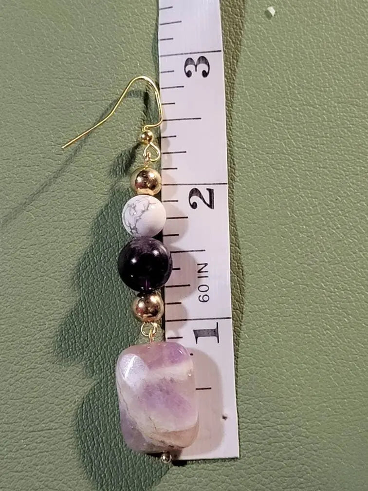 Amethyst and howlite dangle earrings, crown chakra earrings - Bead From The Heart Creations