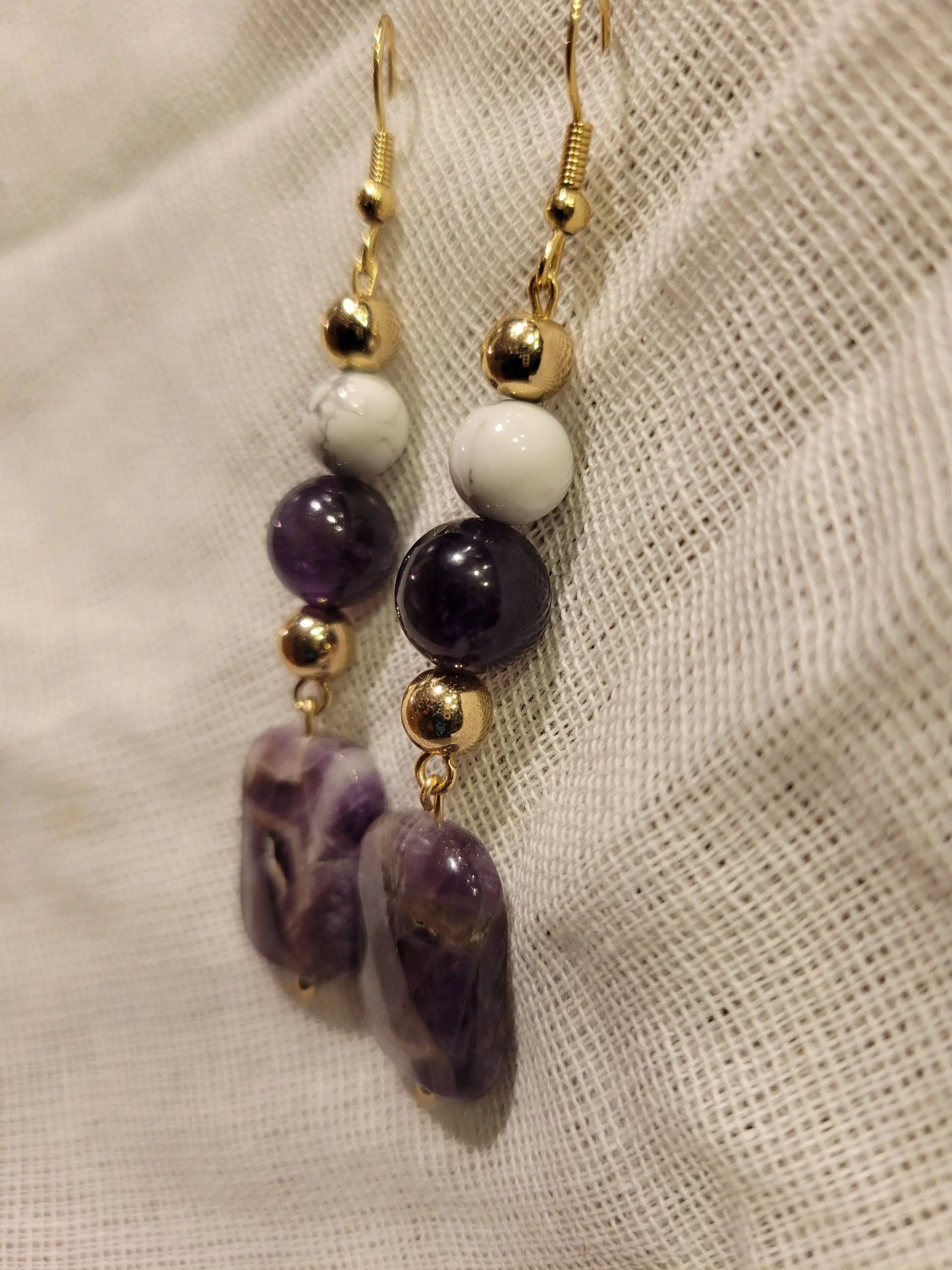 Amethyst and howlite dangle earrings, crown chakra earrings - Bead From The Heart Creations