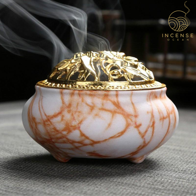 Marble Coil Censer Incense Burner Copper Cover Ceramic incenseocean