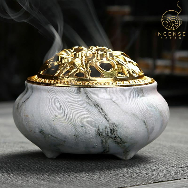 Marble Coil Censer Incense Burner Copper Cover Ceramic incenseocean