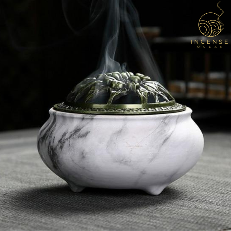 Marble Coil Censer Incense Burner Copper Cover Ceramic incenseocean