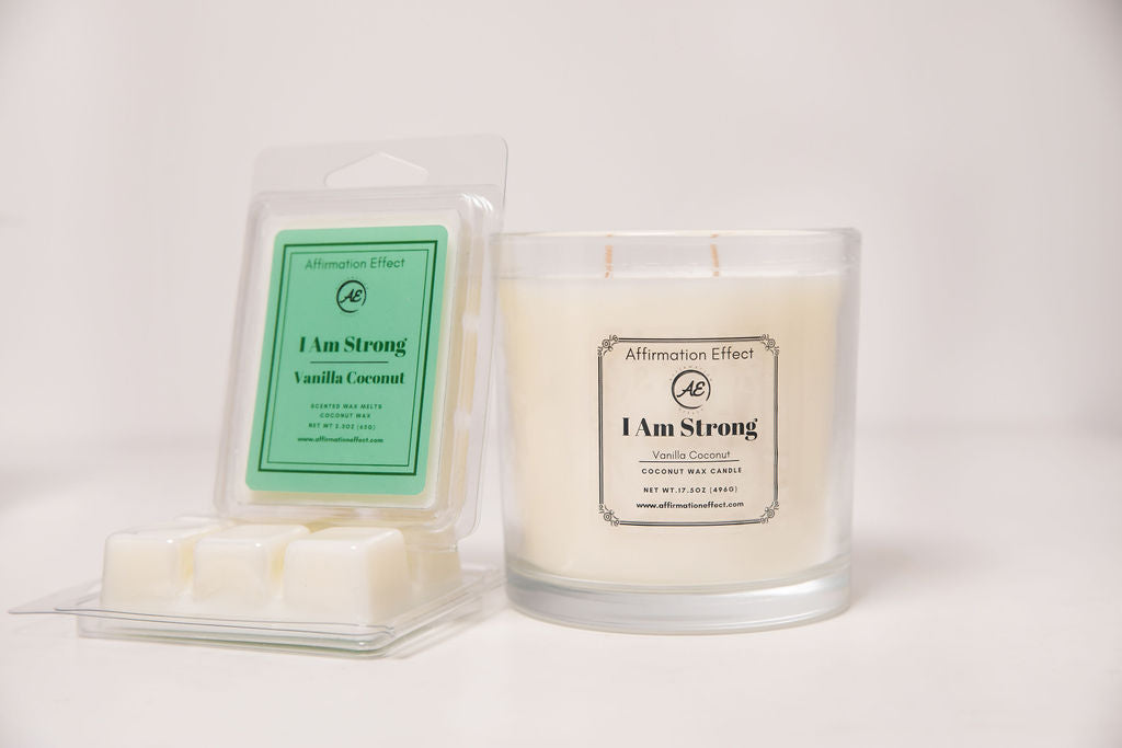 Vanilla Coconut "I Am Strong" Affirmation Candle- 17.5 oz Affirmation Effect