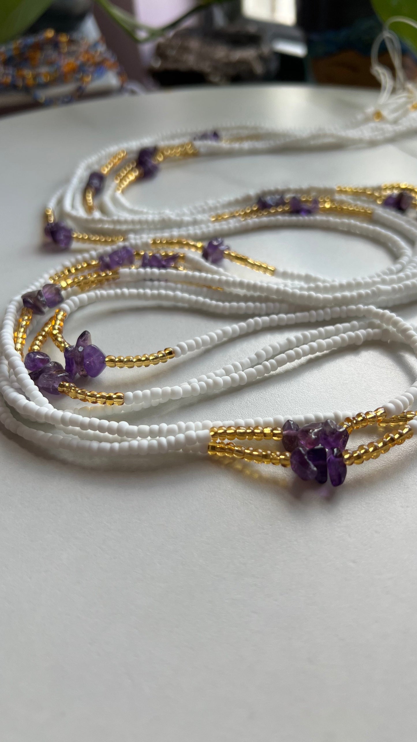 White + Amethyst Journey Waist Beads