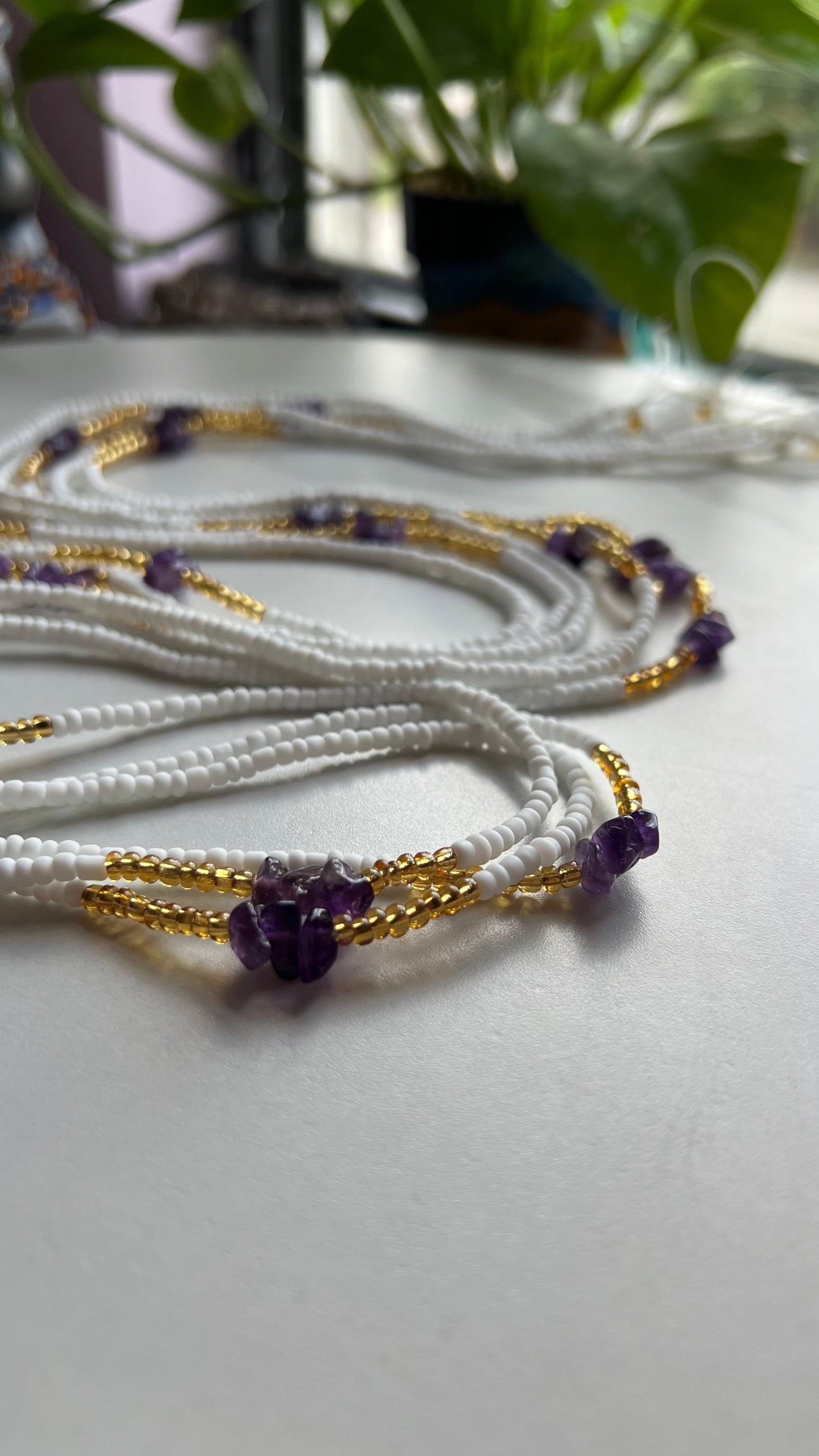 White + Amethyst Journey Waist Beads