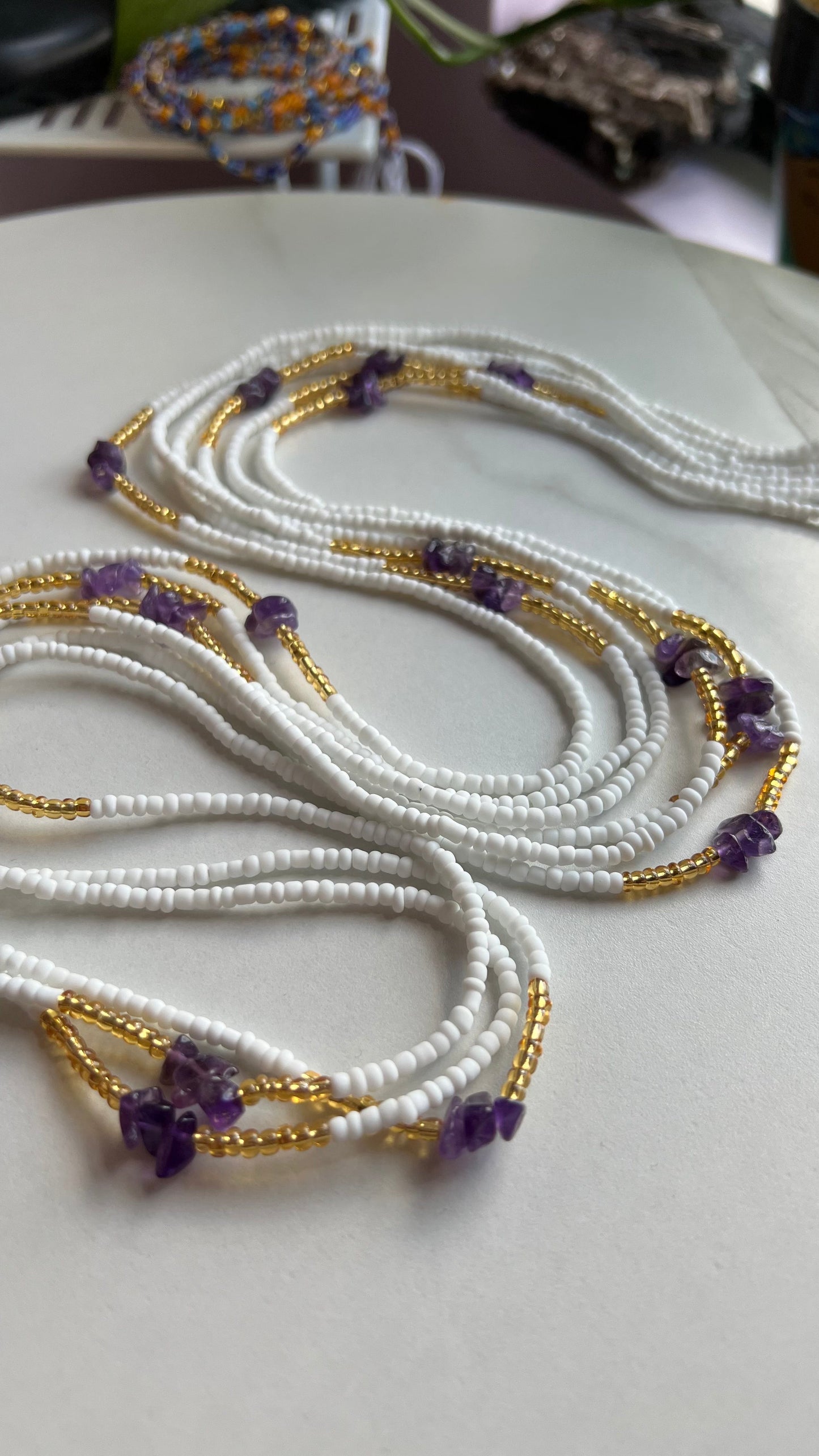 White + Amethyst Journey Waist Beads