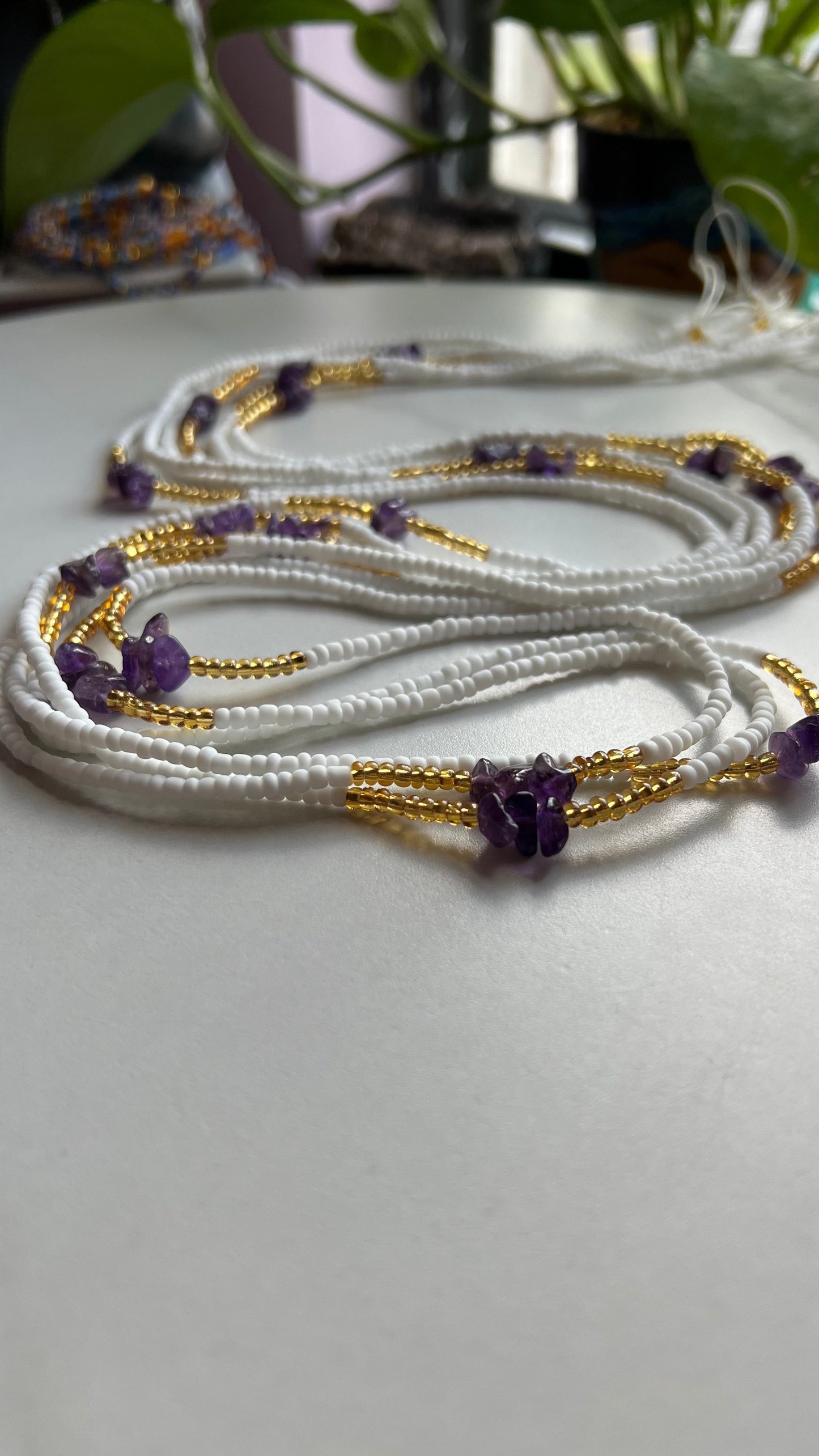 White + Amethyst Journey Waist Beads
