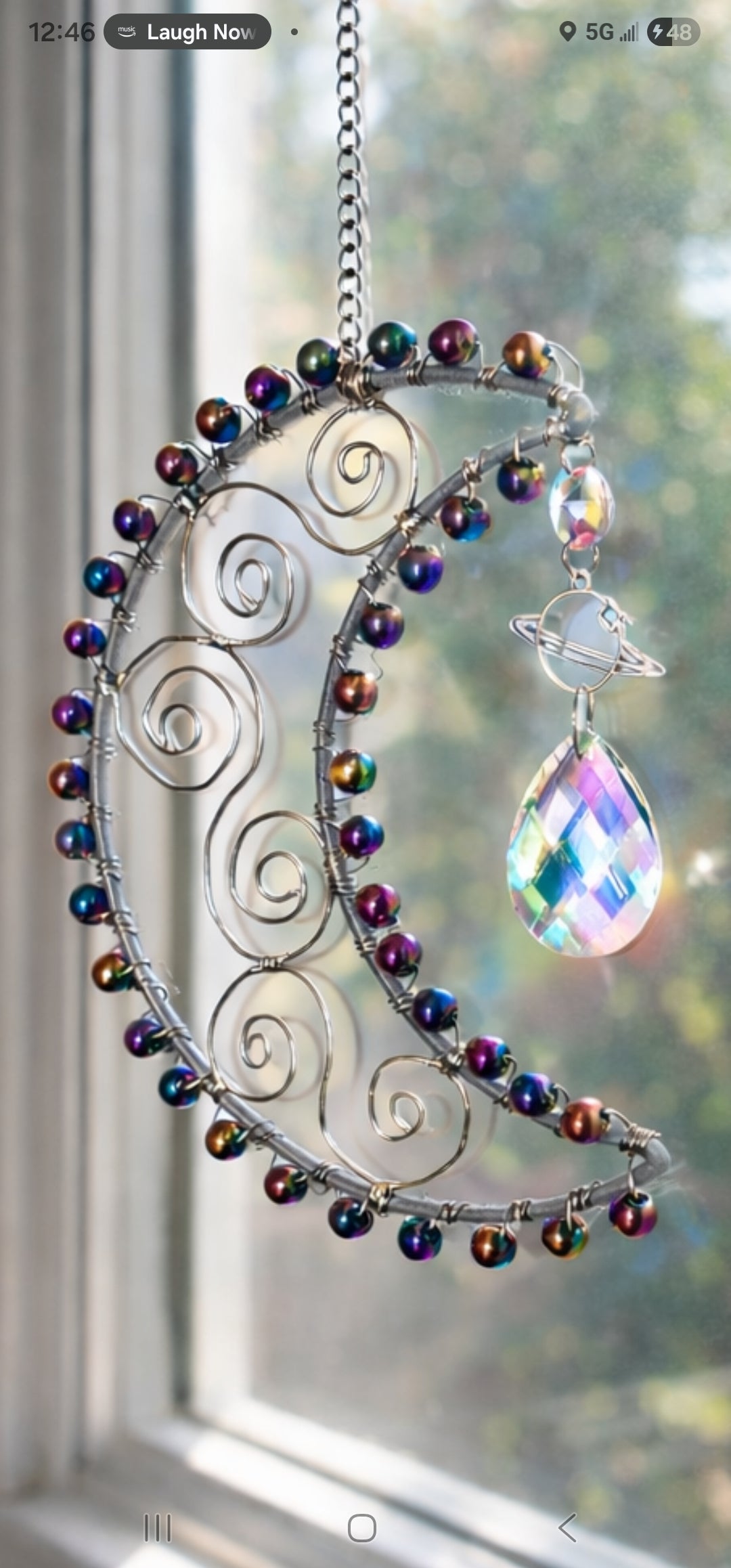 Celestial Crescent Moon Crystal Suncatcher