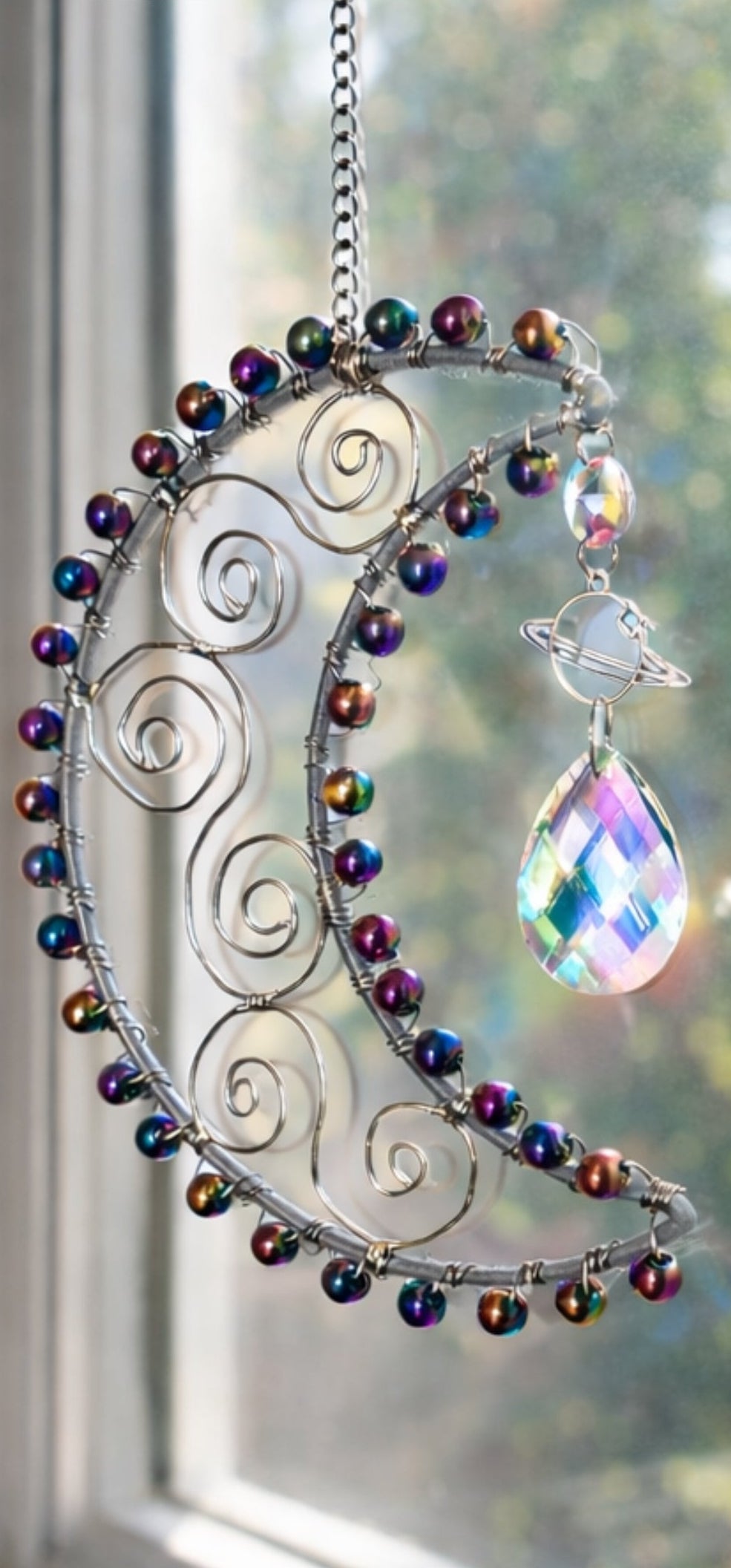 Celestial Crescent Moon Crystal Suncatcher