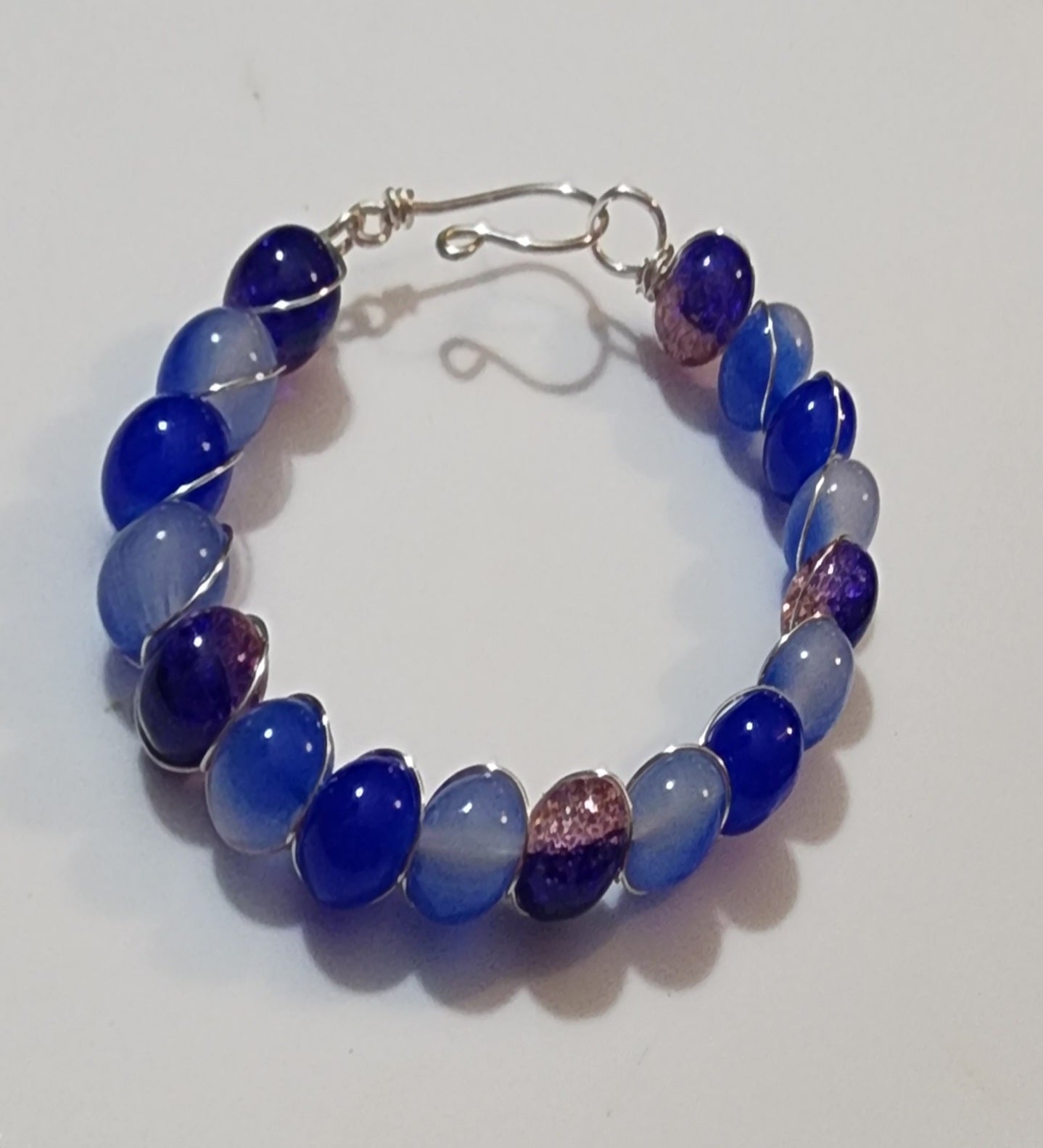 Shimmering Blue Wire-wrapped Bracelet Bead From The Heart Creations