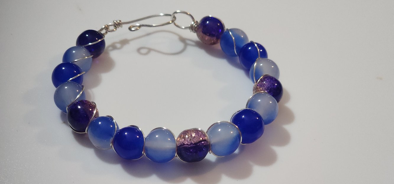 Shimmering Blue Wire-wrapped Bracelet Bead From The Heart Creations