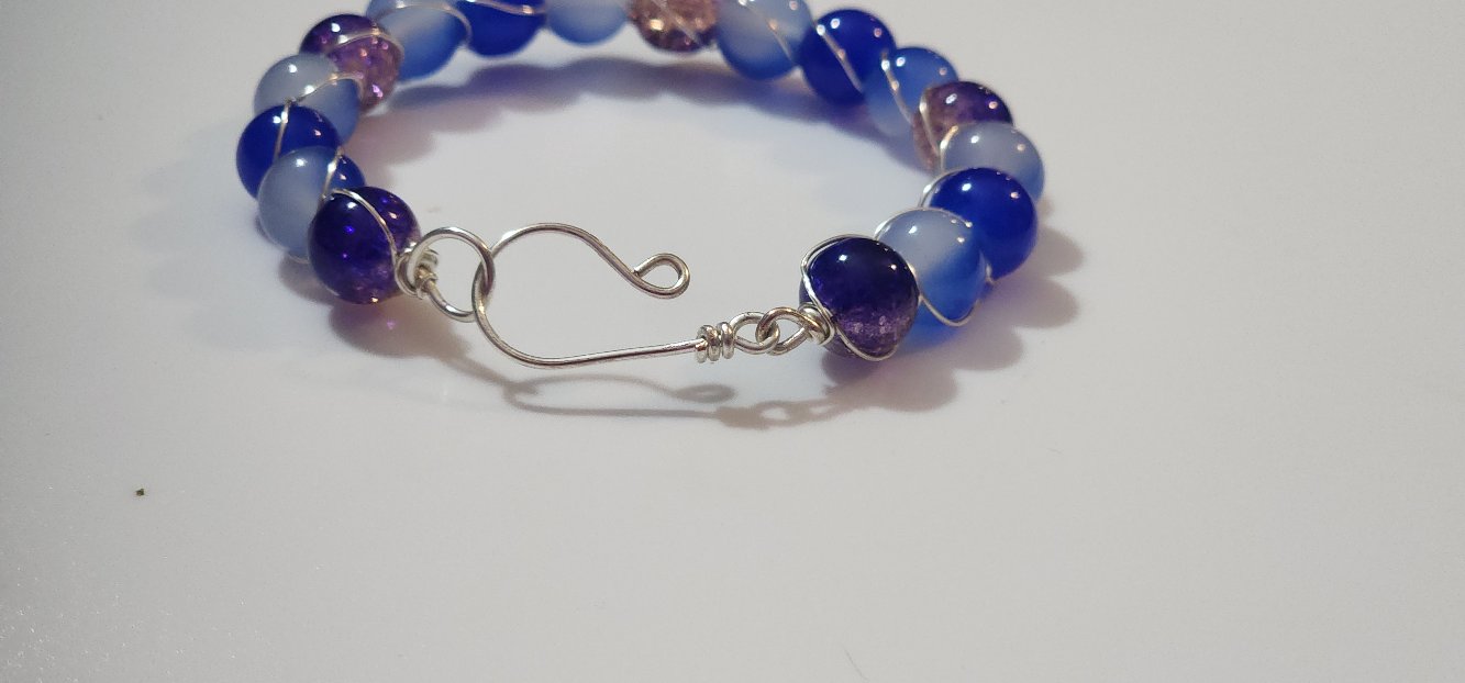 Shimmering Blue Wire-wrapped Bracelet Bead From The Heart Creations