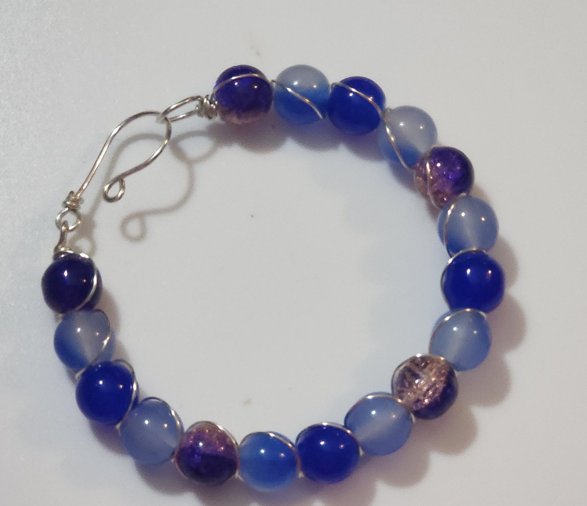 Shimmering Blue Wire-wrapped Bracelet Bead From The Heart Creations