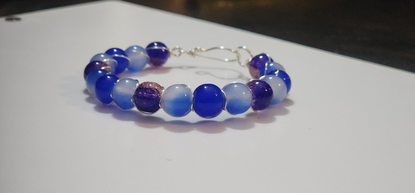 Shimmering Blue Wire-wrapped Bracelet Bead From The Heart Creations