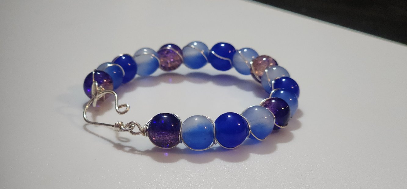 Shimmering Blue Wire-wrapped Bracelet Bead From The Heart Creations