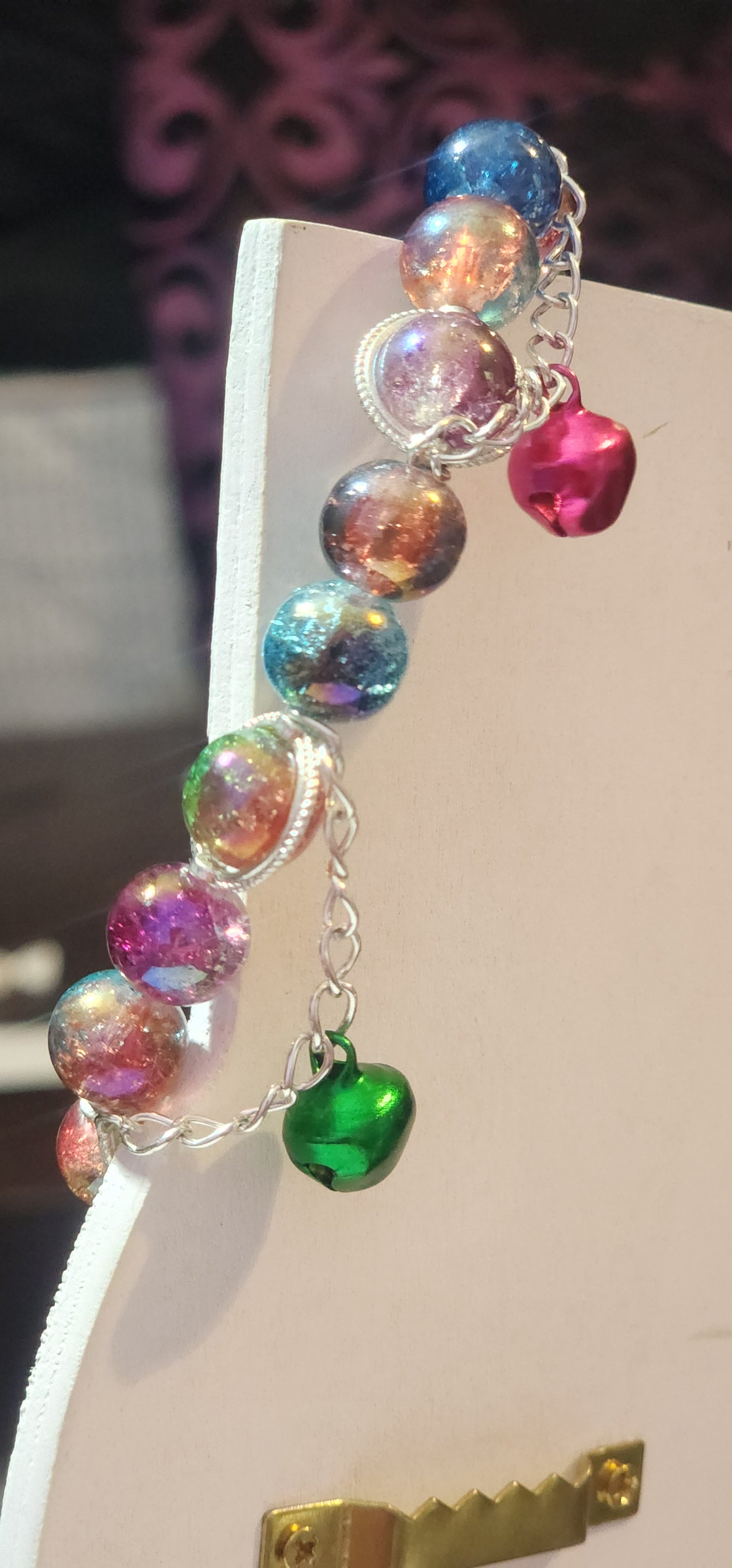 Silver Chained Rainbow Stretch Bracelet with Bells Bead From The Heart Creations