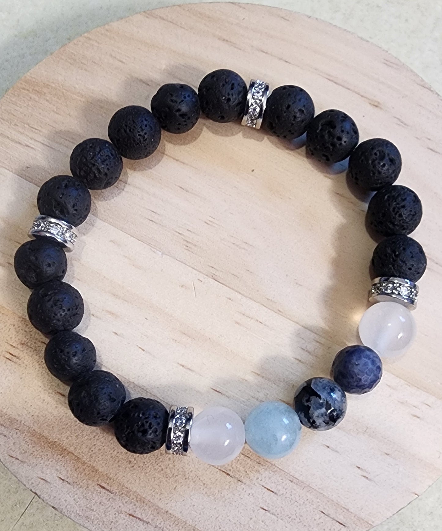 Moonstone, sapphire,  aquamarine, selenite, lava stone Bead From The Heart Creations