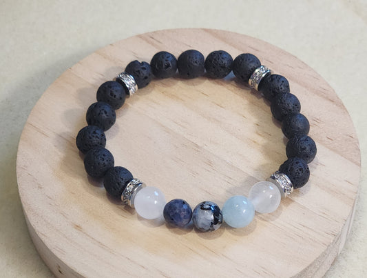 Moonstone, sapphire,  aquamarine, selenite, lava stone Bead From The Heart Creations