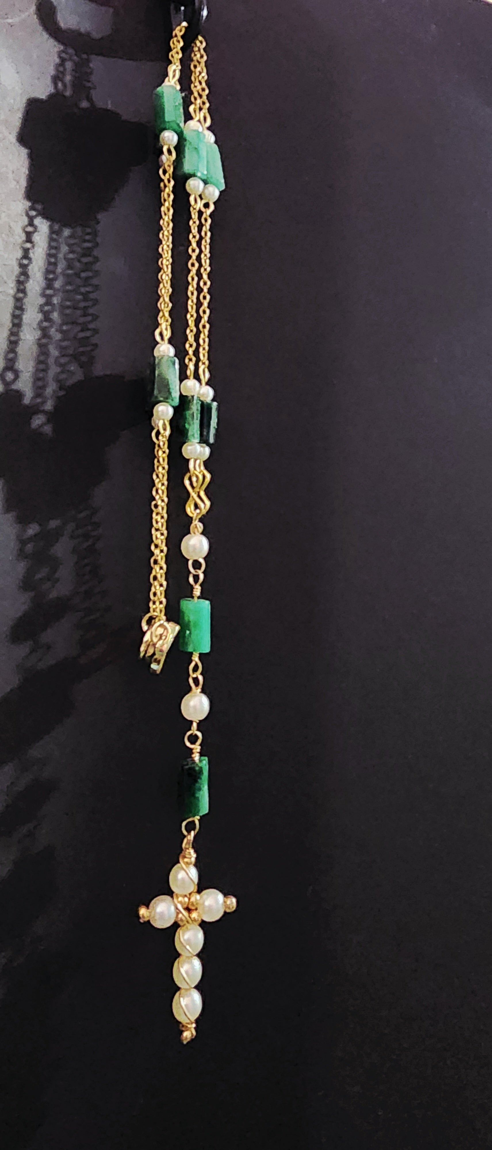 Emerald Grace Pearl Cross Necklace Bead From The Heart Creations