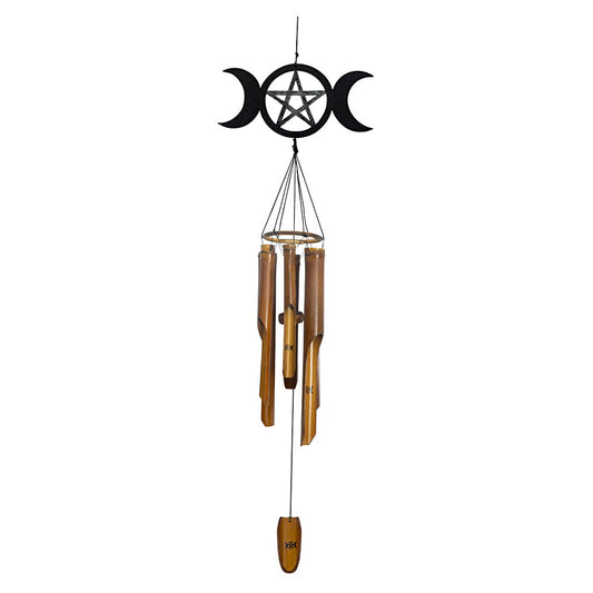 Bamboo Wind Chime - Triple Moon w/Pentacle The Witches Sage LLC