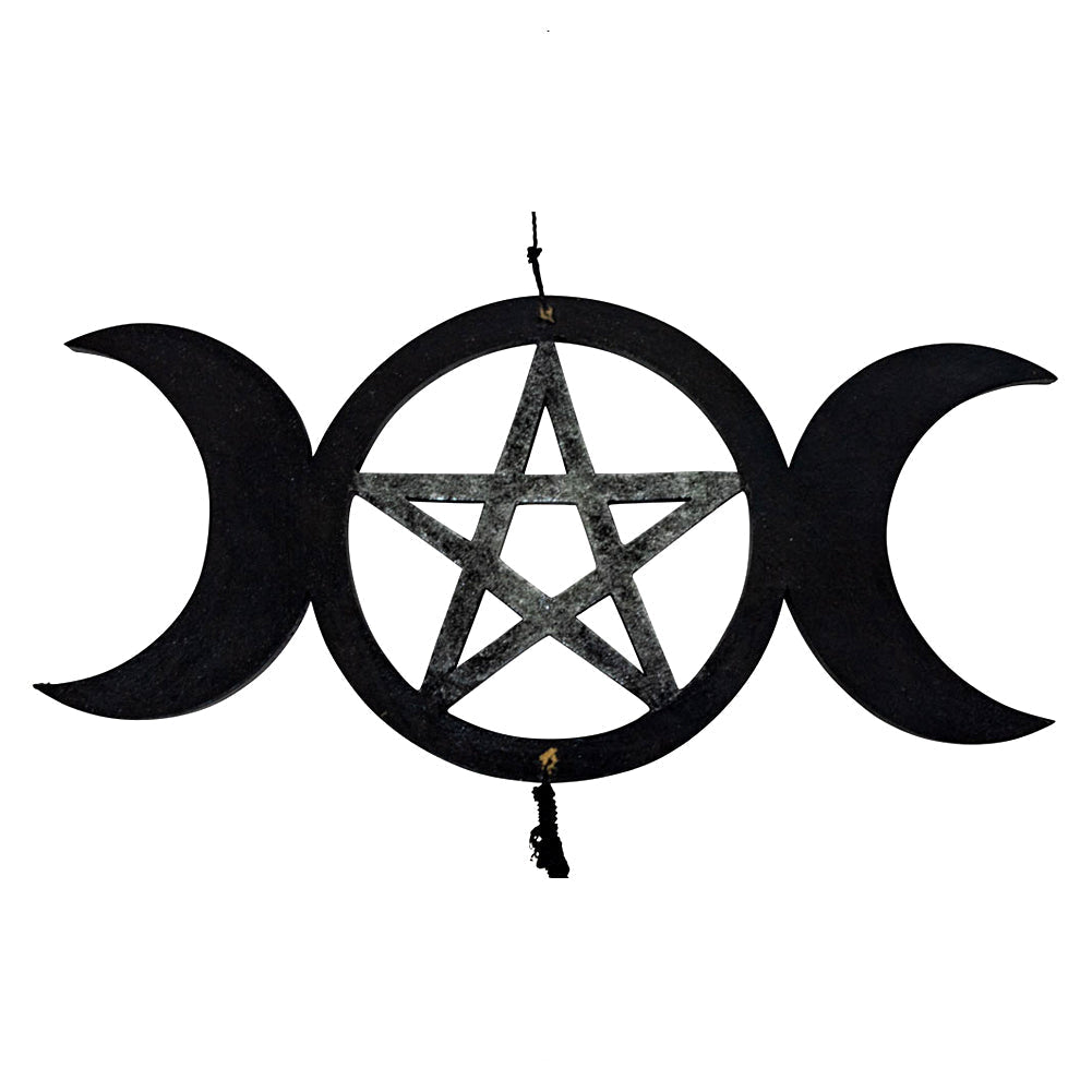 Bamboo Wind Chime - Triple Moon w/Pentacle The Witches Sage LLC