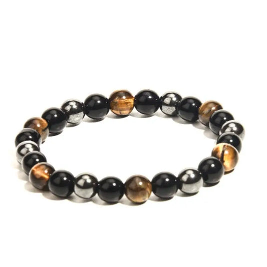 Black Obsidian, Hematite, & Gold Tigers Eye 8mm Bracelet Bead From The Heart Creations