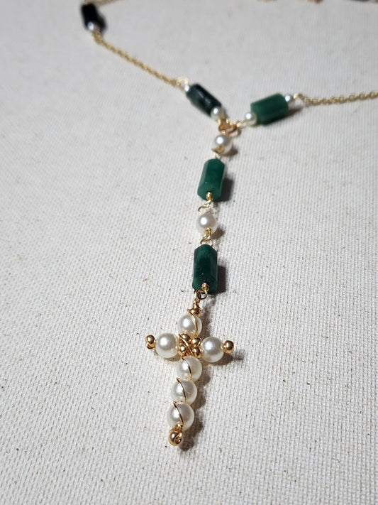 Cross with emerald Bead From The Heart Creations