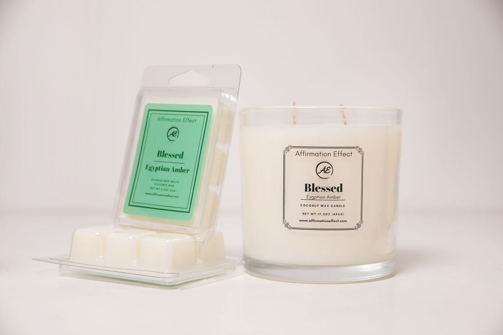 Egyptian Amber "Blessed" Affirmation Candle -  17.5 oz Affirmation Effect