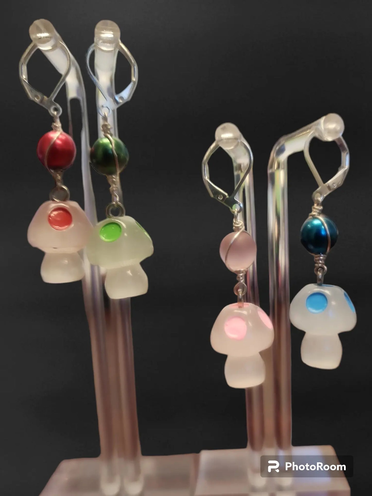 Glow in the dark mushroom earrings - Bead From The Heart Creations