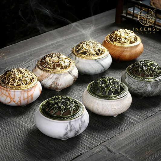 Marble Coil Censer Incense Burner Copper Cover Ceramic incenseocean