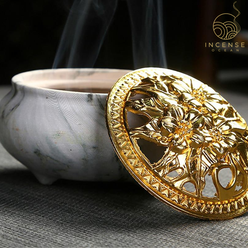 Marble Coil Censer Incense Burner Copper Cover Ceramic incenseocean