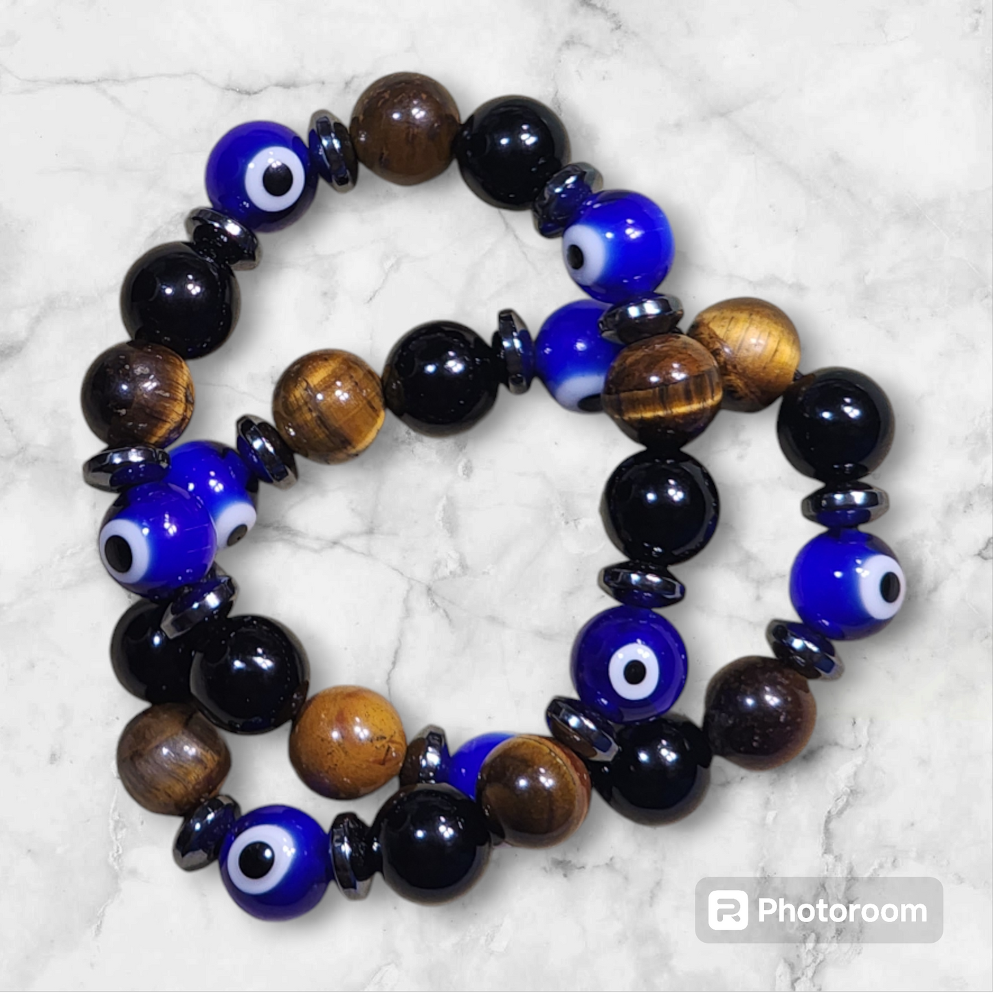 Tigers Eye, Black Obsidian, Hematite, and Evil Eye Bracelet Bead From The Heart Creations