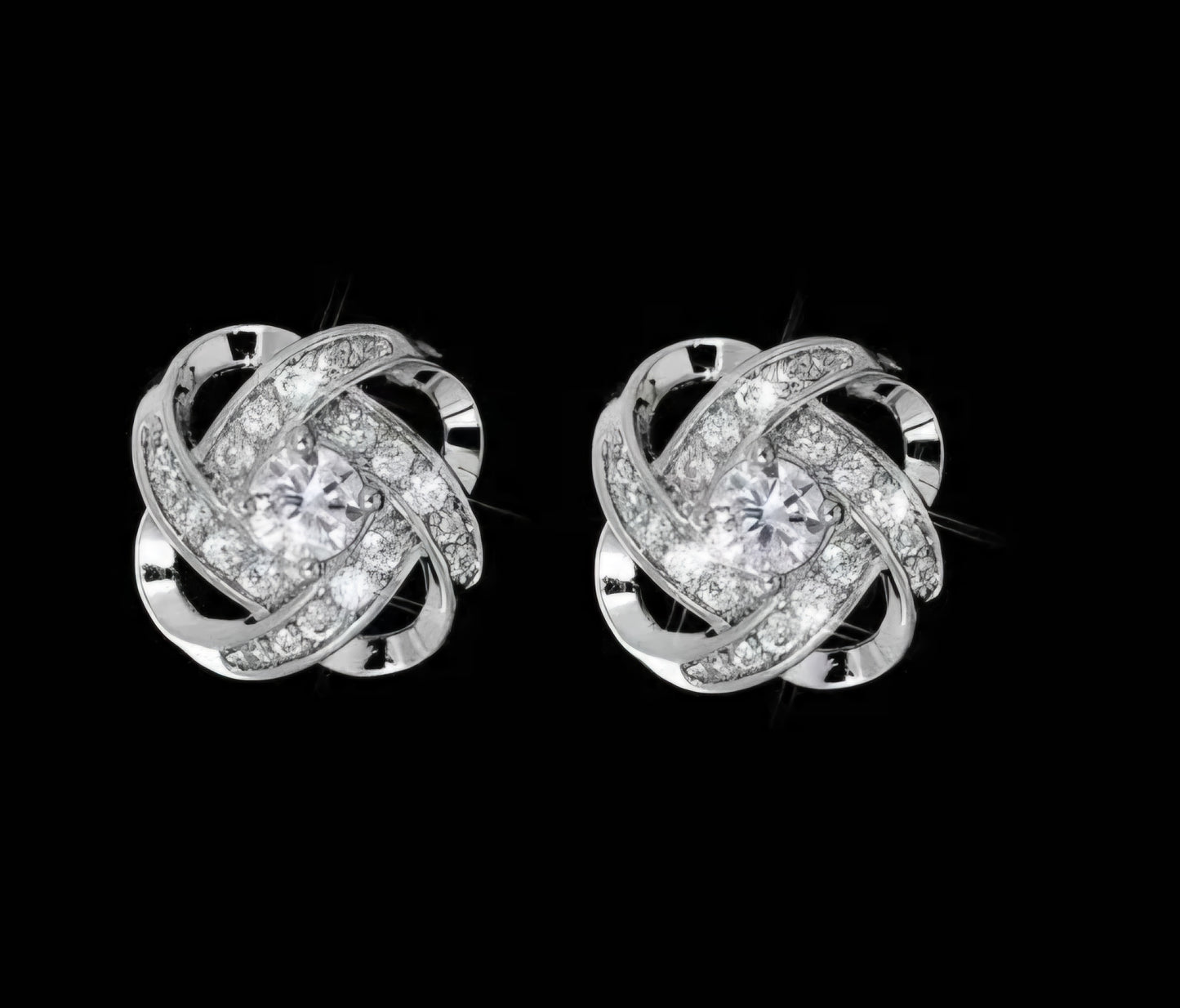 Sterling Silver Crystal Swirl Four-Leaf Clover Stud Earrings