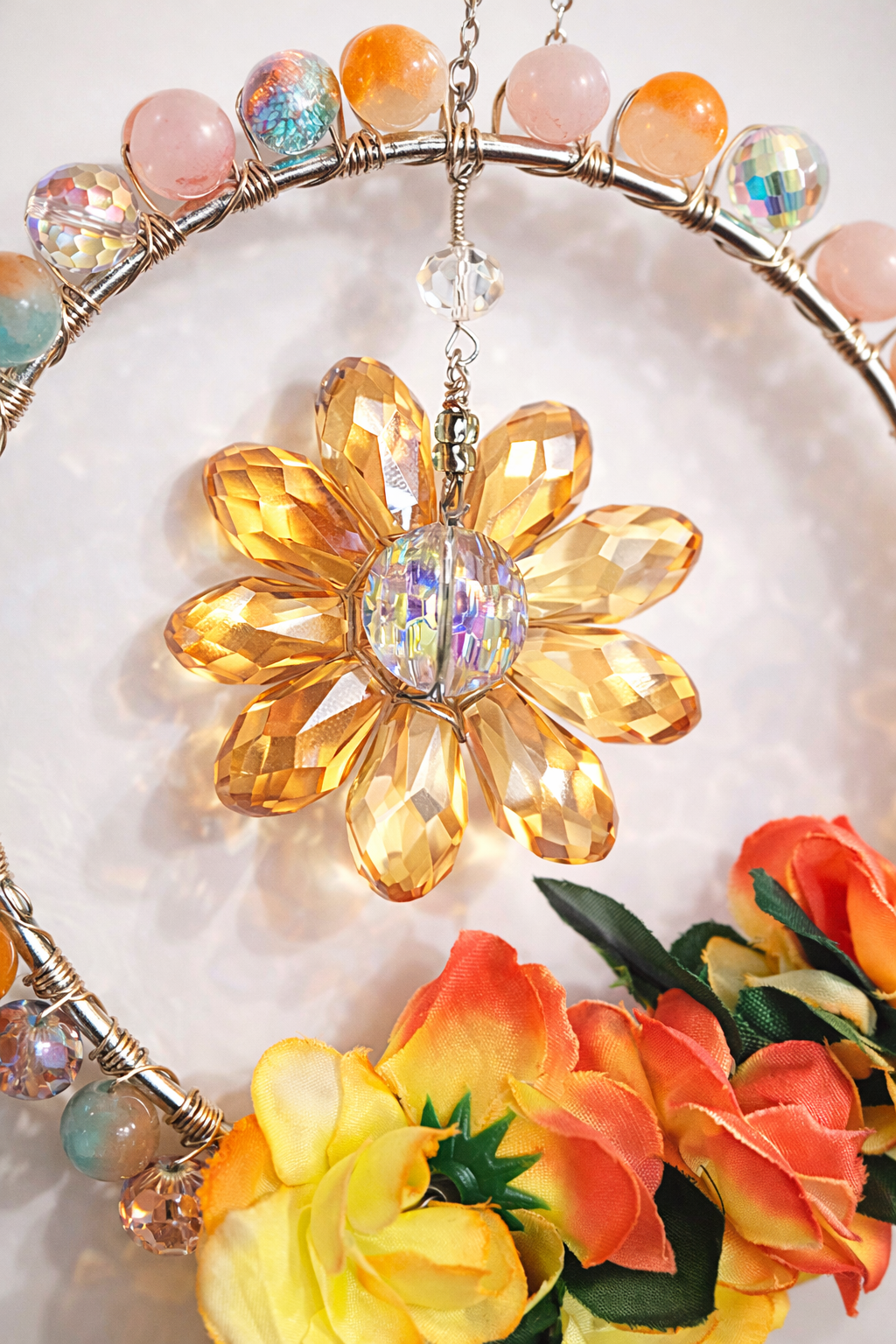 Sunlit Bloom Floral Crystal Suncatcher