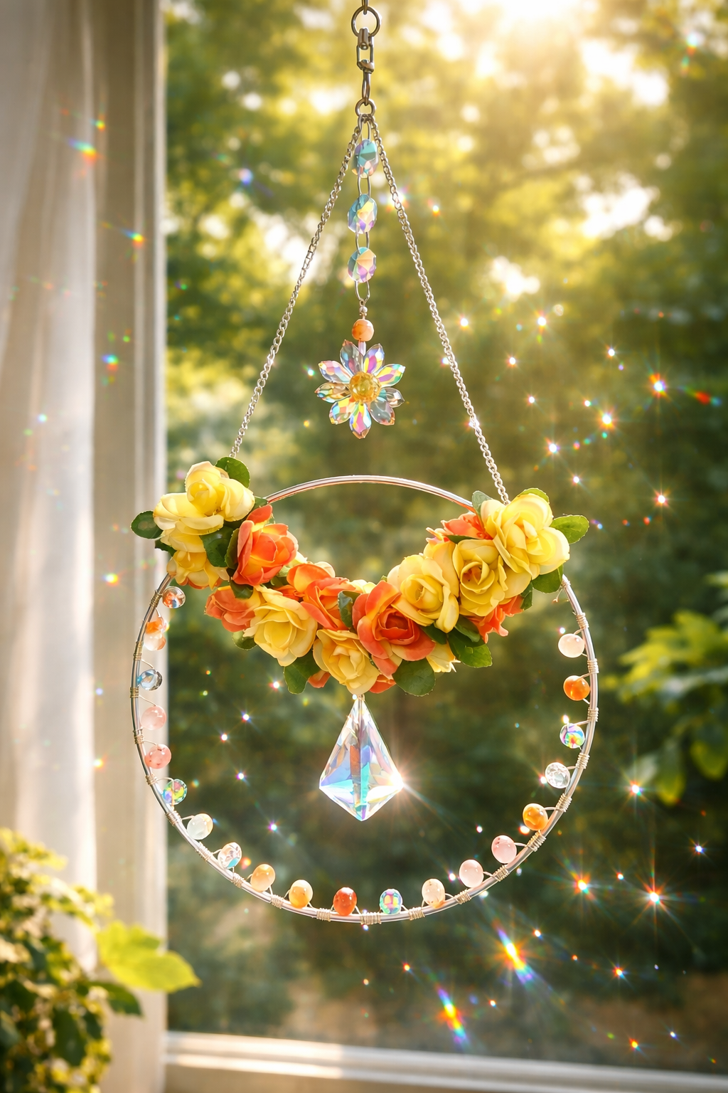 Floral Sunrise Crystal Suncatcher ⭐