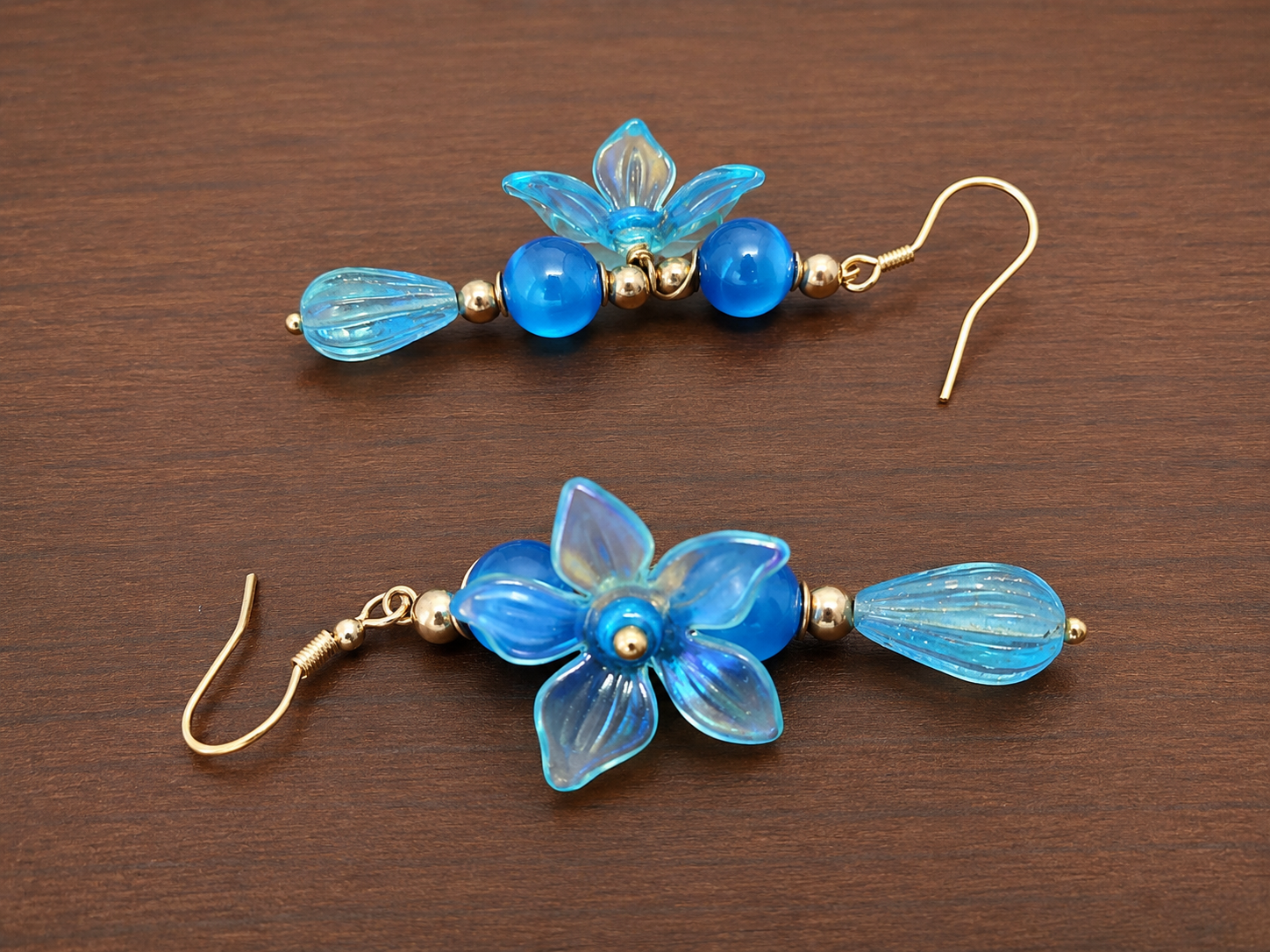 ✨ Blue Blossom Beaded Earrings – Soft Elegance Bead From The Heart Creations