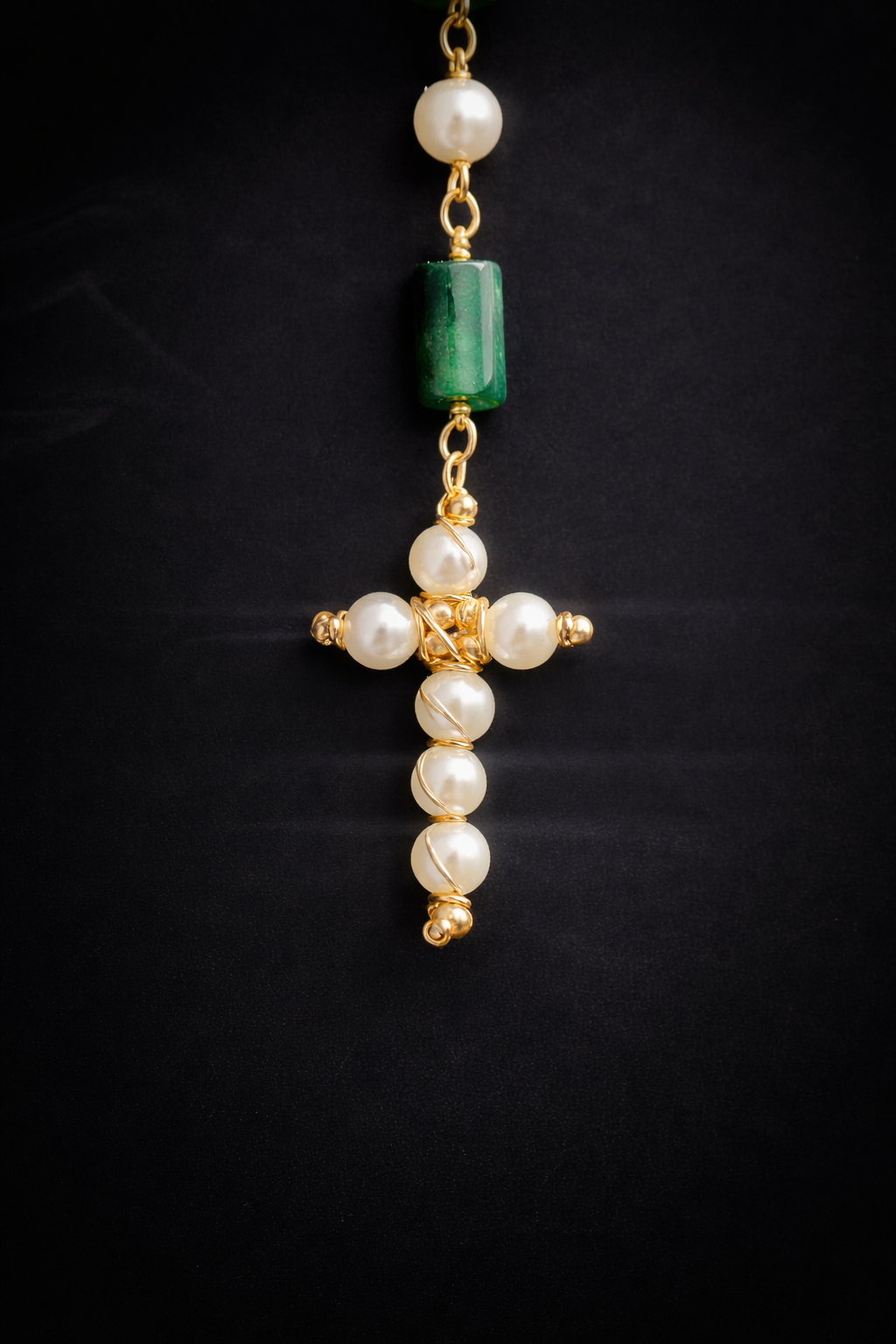Emerald Grace Pearl Cross Necklace Bead From The Heart Creations