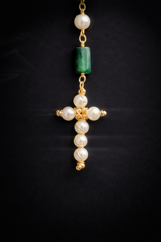 Emerald Grace Pearl Cross Necklace Bead From The Heart Creations