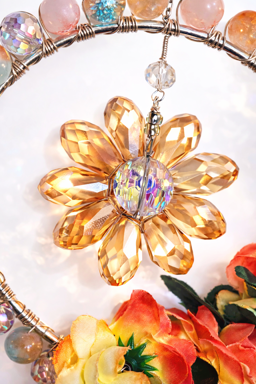 Sunlit Bloom Floral Crystal Suncatcher