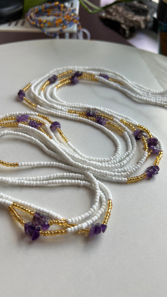 White + Amethyst Journey Waist Beads