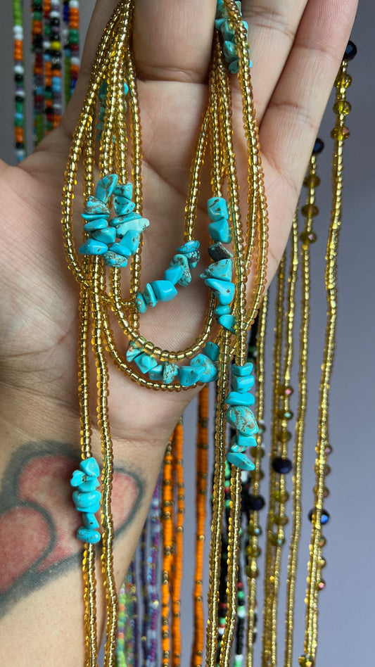 Turquoise & Gold Journey Waist Beads