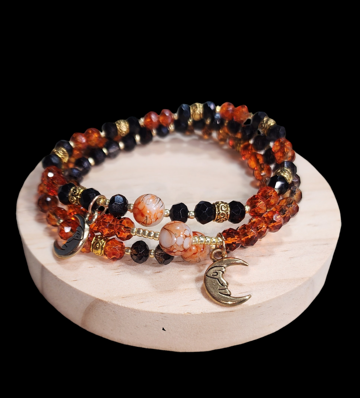 Orange and Black 3-tier Moon Bracelet Set Bead From The Heart Creations