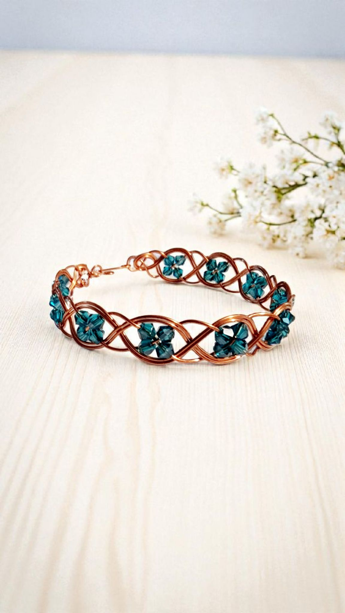 Copper & Aqua Crystal Woven Bracelet Bead From The Heart Creations